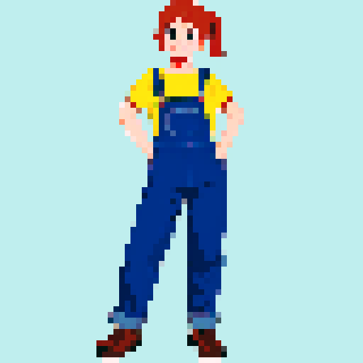 Main character full body scrappy with overalls