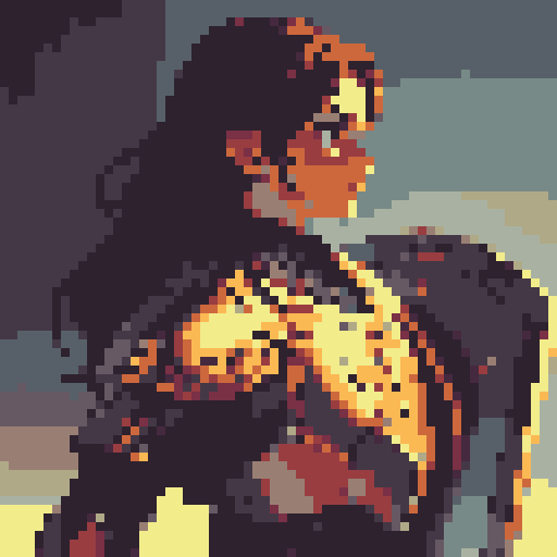 knight in armor, sword and shield, oblique side view, golden "V" embossed shield, brown hair, no helmet, game icon, 32x32 sprite