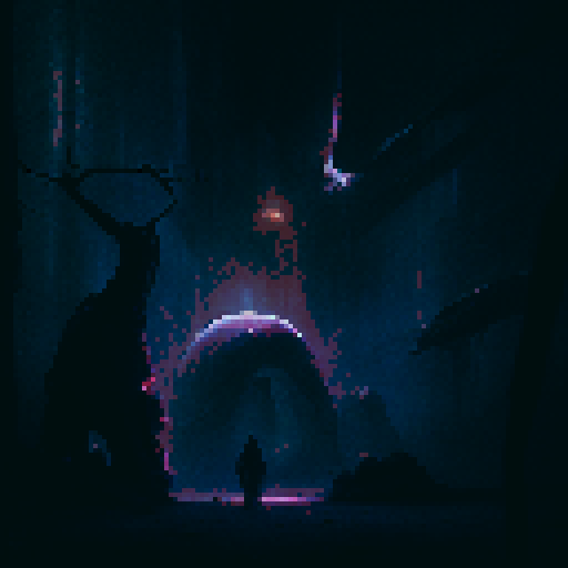 lonely, melancholic pokemon in a mystical, enchanted forest with vibrant, glowing flora and ancient ruins surrounded by misty, ethereal mountains