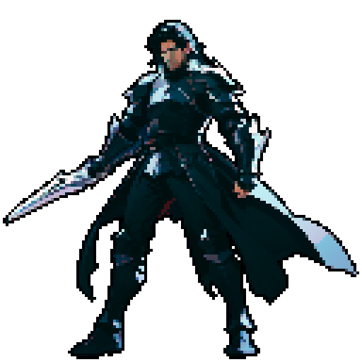 full-body image, male knight, man in black armor, giant sword, long black hair, sexy, male dark knight