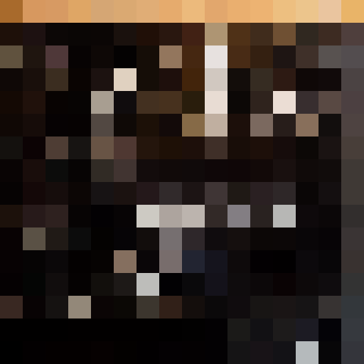 Modular synth knobs glowing neon green and blue, wires tangled in a mesmerizing chaos, captured in a 16x16 close-up portrait with pixel art style as a game icon