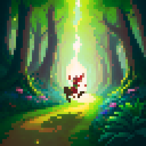 Create a mystical illustration of a nimble elf running through an enchanted forest. The elf should be depicted in mid-stride, with a sense of speed and agility. The forest around them is alive with magic, featuring glowing plants, luminescent fungi, and twinkling fireflies. The elf wears traditional, forest-themed attire, with intricate patterns and a small satchel bouncing at their side. The scene should have a mystical and vibrant atmosphere, capturing the magical essence of the forest and the