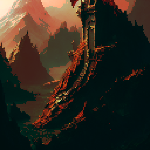 Red dragon atop an abondoned castle. Fantasy world. Medieval fantasy. Souls like