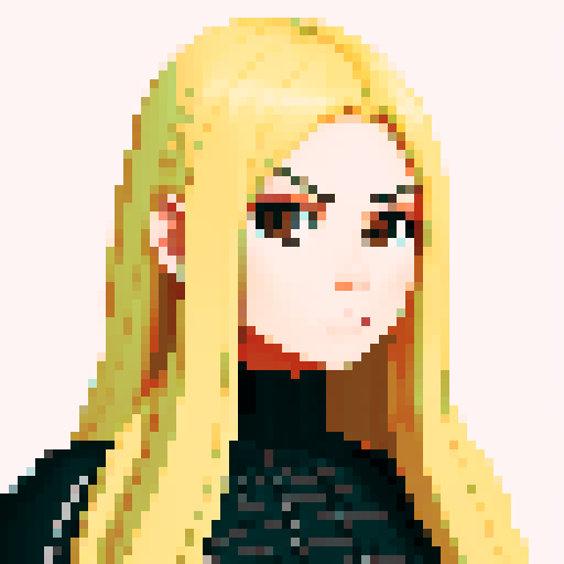 blonde girl with black clothing and hair shaved in the middle