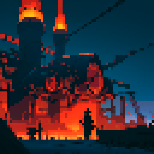 giant computer terminal, vivid red lights blinking, towers of complex machinery, giant hanging cables in shadow, bio organic style, dark, morbid, sRGB, pixel art