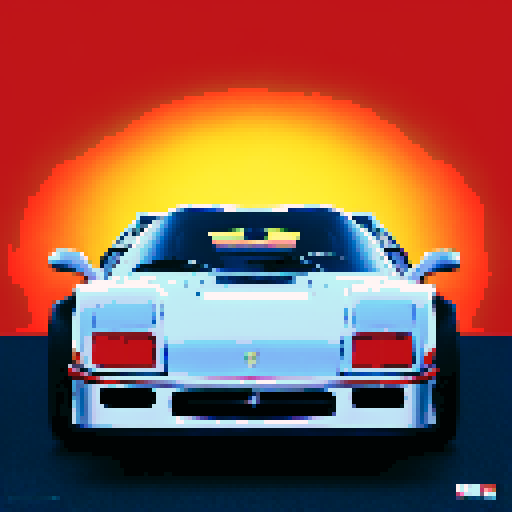 Photorealistic, centered Ferrari F40 in a three quarter view, right wheel in front, clean background, pixel art style with sRGB colors