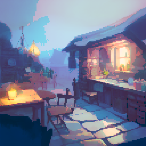 An old inn with fire and lightning