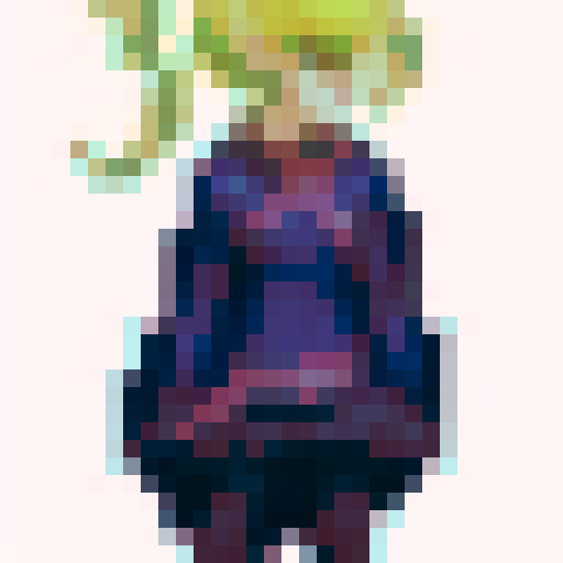 Warrior woman with blonde hair wearing a blue dress.