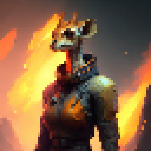 giraffe in a burning fire, full body, vivid colours