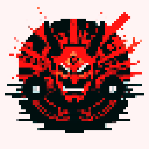 Samurai mask, blood, minimalist style, pixel art, sRGB
