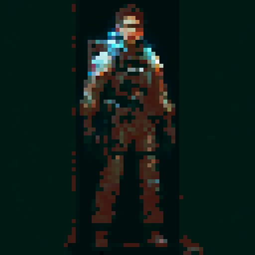 young frail fighter scavenger, pixel art, fantasy apocalypse