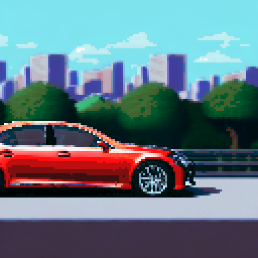 Photorealistic whole Lexus LS, three-quarter view, right front wheel, clean background, sRGB colors, pixel art style, landscape background