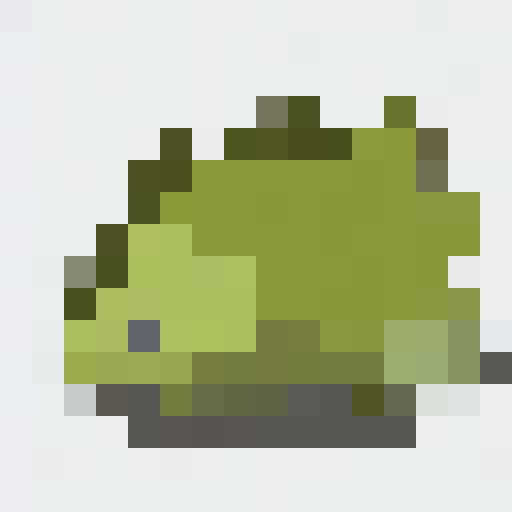 Green sleeping stegosaurus character. very cute. kawaii style. anime. 16x16. pixel art.