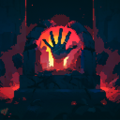 Hang with tattered clothes, eerie green glow, and bony fingers reaching out, emerging from a pixelated tomb in a hauntingly vibrant sRGB color palette