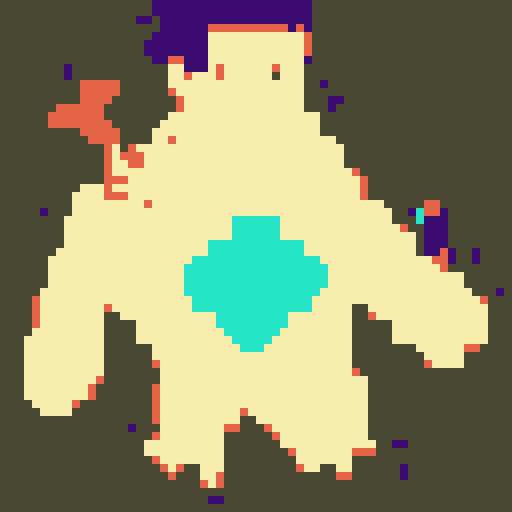 Beach sand Guy with a cristal on his chest, tray on his head, ans starfish in him 