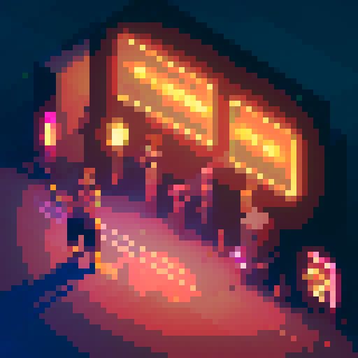 Street merchant assassin girl, neon-lit night market, slicked-back hair, pixelated sniper rifle, fluorescent tattoos, sRGB glow, bustling crowds.
