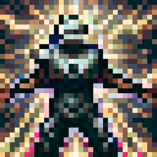 character player sprite, game icon, 32x32 pixel art, sRGB, skill art, close up, portrait, vibrant colors, dynamic pose, glowing eyes, flowing hair, detailed facial features, determined expression, weapon in hand, futuristic armor, intricate patterns, sharp edges, dramatic lighting