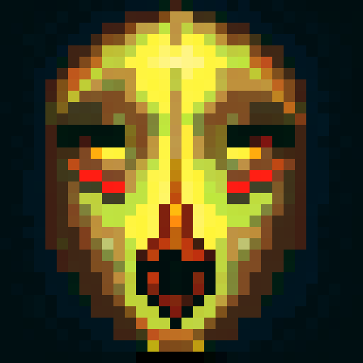 tribal totem, 32x32 pixel art, close up, skill art, game icon, intricate carvings, vibrant colors, tribal patterns