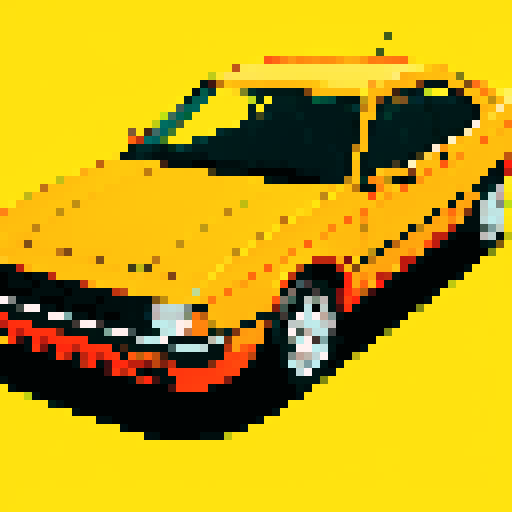 Pixel art of an orange sedan resembling a late 90s Dodge Neon