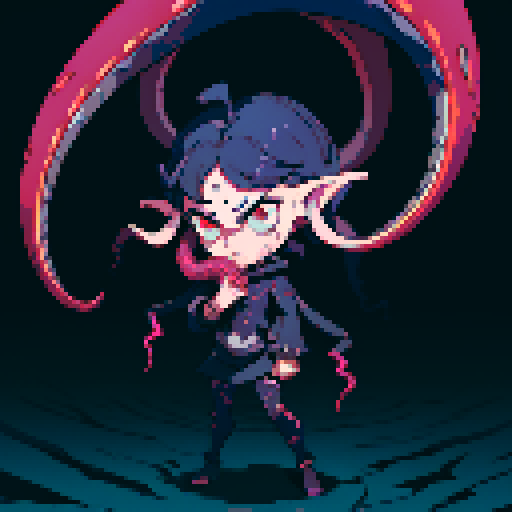 eldritch being, tentacles writhing, full body floating, brain pulsating, many eyes staring, eyeballs bulging, no humans, monsyer, sRGB pixel art
