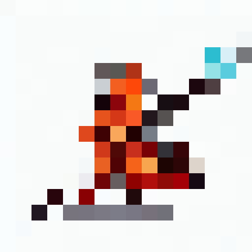 Fiery fangs, razor-sharp claws, and glowing eyes stare out from a close-up portrait of a menacing dark-red dragon, its 16x16 pixel art style perfectly capturing the essence of a deadly game icon with a fiery breath