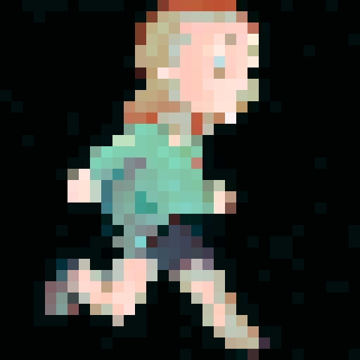 cutesy protagonist running, dynamic pose, vibrant colors, expressive facial features, glowing energy effects, 32x32 pixel art, skill art, close up, pixelated background, game icon, sRGB, portrait