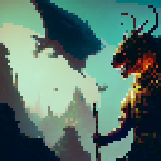 Tiger-masked wrestler flexing bulging muscles in front of a medieval castle, with a fiery dragon looming in the background, all in the style of a high-fantasy RPG