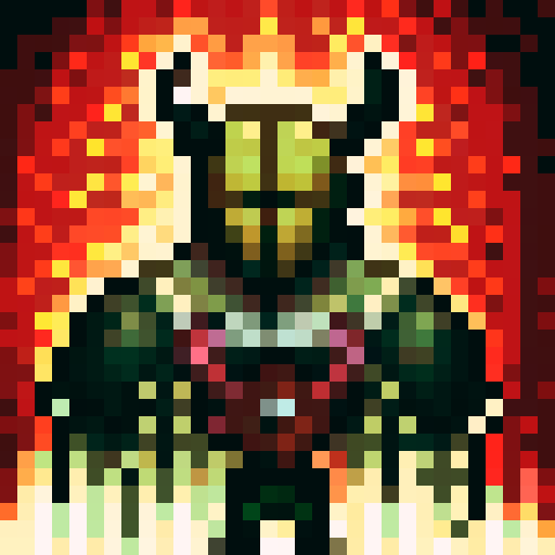 Fierce Viking warrior, fur cloak, horned helmet, standing in front of a roaring fire, with snowflakes falling around him, in NES style graphics