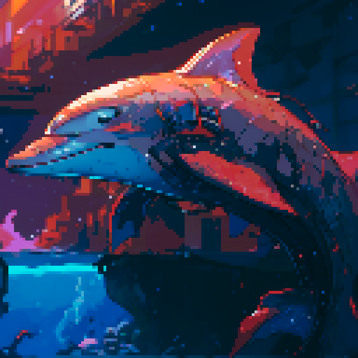 Dolphin swimming gracefully through vibrant ocean waves, created in sRGB pixel art style