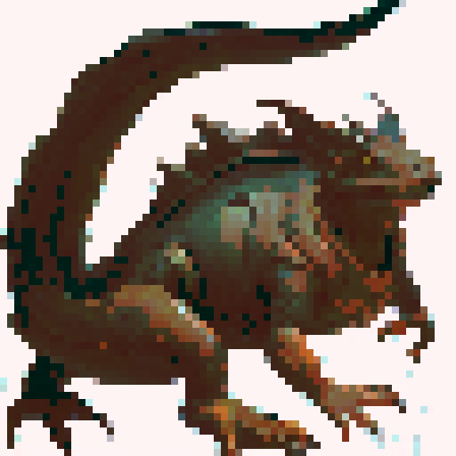lizard monster with brown scales and sharp teeth, crawling on the ground, rpg enemy, full body portrait