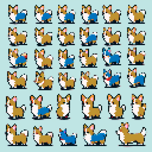 9 cute corgi dog sprites of different colors and poses