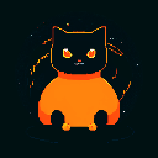 black cat with orange eyes wandering in galaxies and space, planets, comets