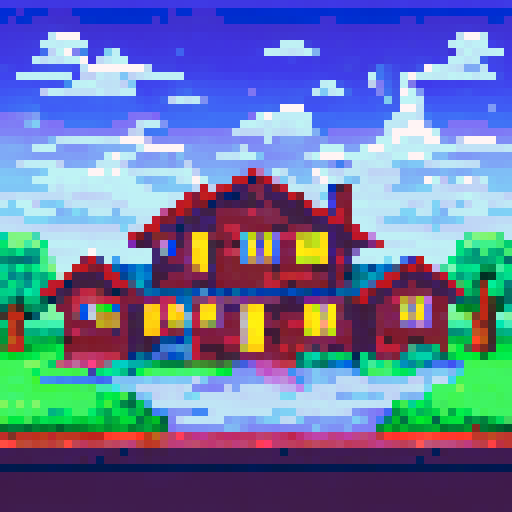 house with lights on near forest, night