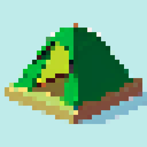 tent, black outlines, square platform, orthogonal camera, top-down view, simple pixel art, plain background