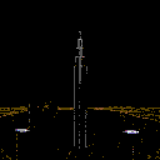 large skyscrapers at night, large black sky, viewed from afar, retro, nostalgic feel