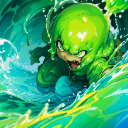 wave of slime, big wave of ooze, wave of goo, slime, goo, ooze, slimy, sticky, thick goo, hero being consumed by goo, hero being eaten by slime