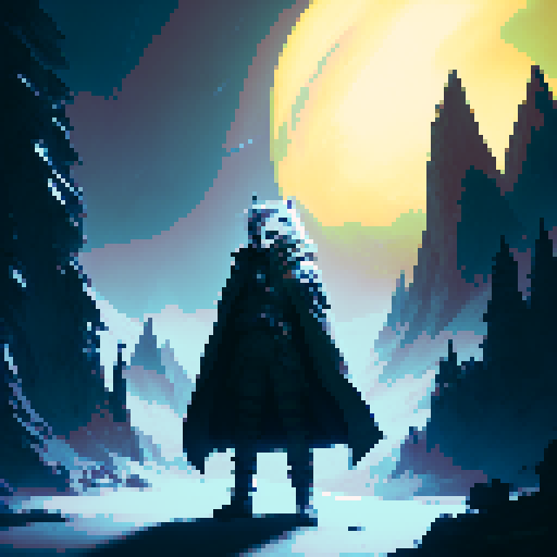 Hatake Kakashi with a black cat with yellow eyes on his shoulders in between towering, snowy mountains