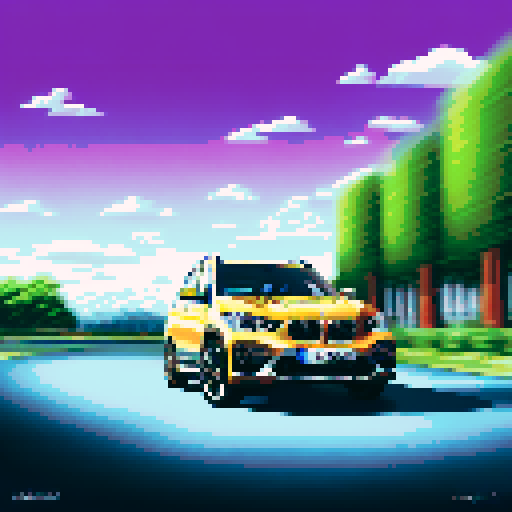 Photorealistic, centered BMW X1 in a three quarter view, right wheel in front, clean background, pixel art style with sRGB colors
