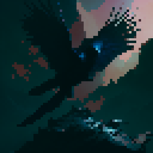 Raven with obsidian feathers, soaring through a moonlit sky, ready to strike with razor-sharp claws, embodying the essence of a fantastical RPG world