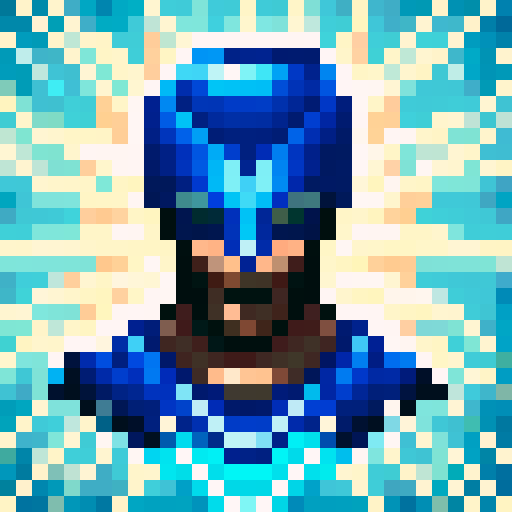 blue haired pirate with sword smiling eyepatch