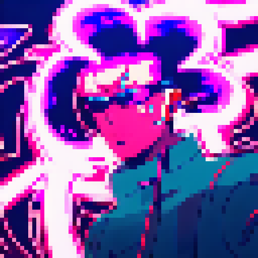 Glowing cyberpunk hacker with slicked back hair and a neon visor, surrounded by flickering neon lights and a futuristic cityscape, all depicted in the vibrant and edgy Yo-Hokki style.