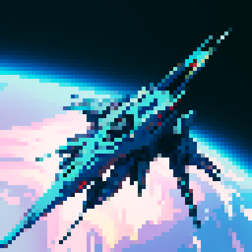 a transparent sprite for a space game. It needs to look like the top view of a futuristic spaceship style of the 90s.