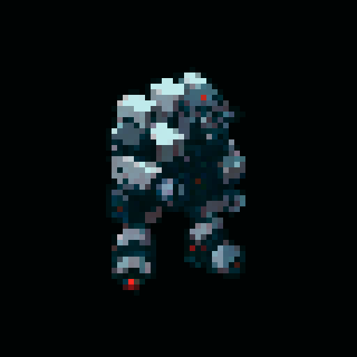 pixelated, isometric grey berserker mech with a cannon-wielding, in a pixel art style, on a white background in sRGB