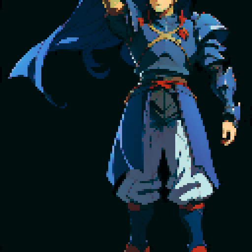 Xenogears-inspired male character, pixel art sprite, detailed armor, neutral pose, neutral facial expression, sRGB palette
