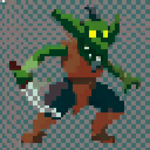 a creature with sharp, angular features, limited color palette, and a stylized, simplified appearance characteristic of pixel art.
The monster has to be inspired by various mythologies, such as a dragon, griffin, or a mythical humanoid figure.