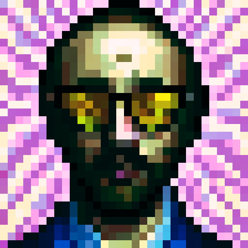 Vincent Van Gogh, cryptocurrency king, close-up, gold Gucci glasses, crown, Gucci apparel, 32x32 pixel art portrait, skill art style, game icon reminiscent, sRGB