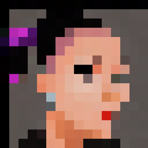 Ariana Grande's close-up pixel art portrait as a game icon, featuring her signature high ponytail, bold cat-eye makeup, and glittery microphone.