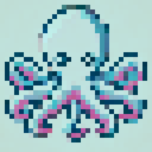 kraken, pixelated, close-up, sRGB, 32x32, game icon, skill art, intense gaze, tentacles, dark and mysterious
