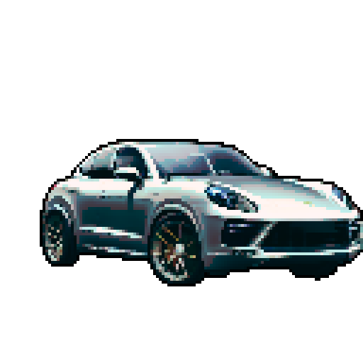 Photorealistic whole Porshe Cayenne, centered, three-quarter view, right front wheel, clean background, sRGB colors, pixel art style