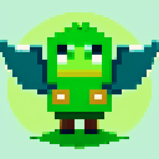 giant green monster with a mouth and wings, retro-style 16-bit
